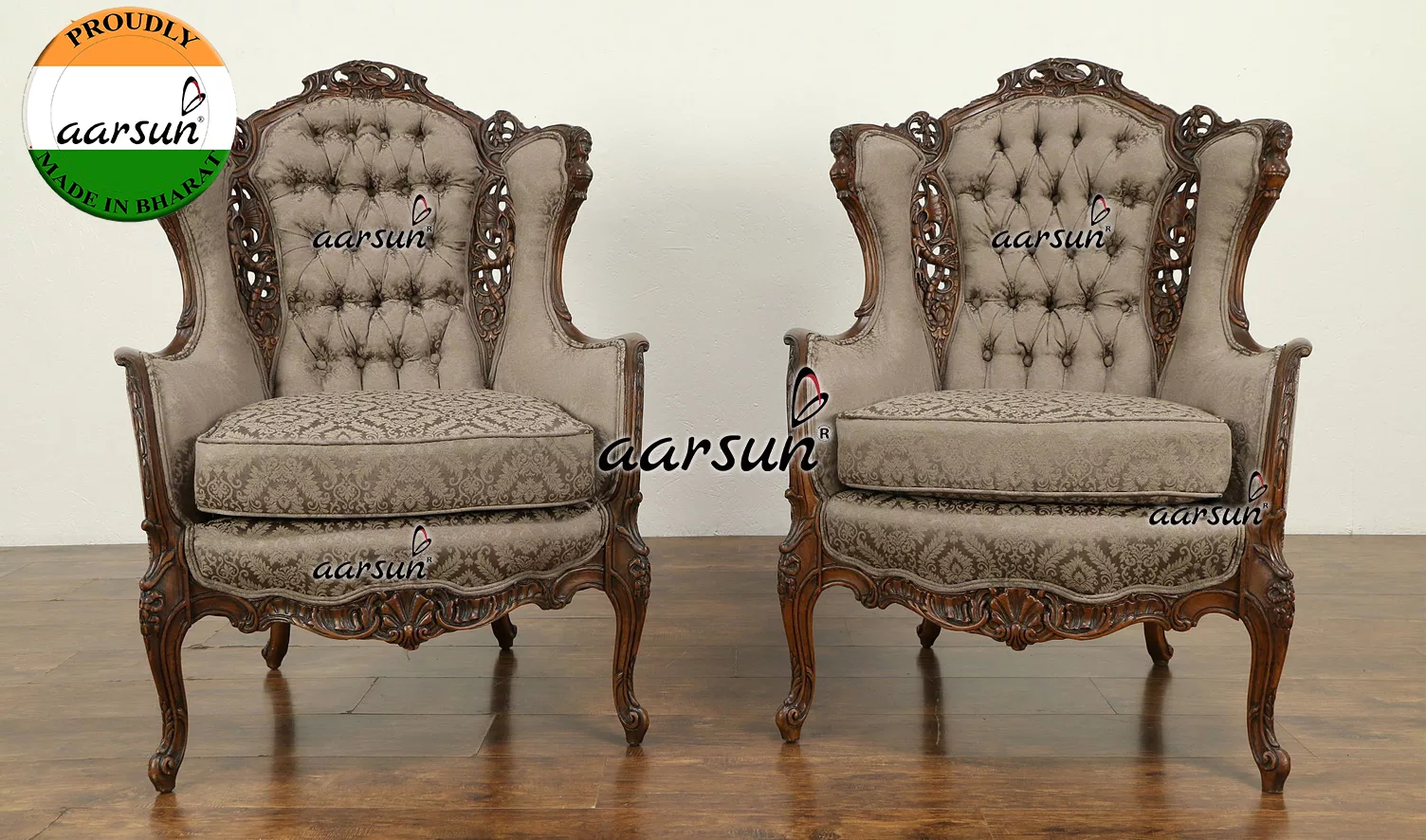 Antique Style Handcrafted Wing Chair view 4