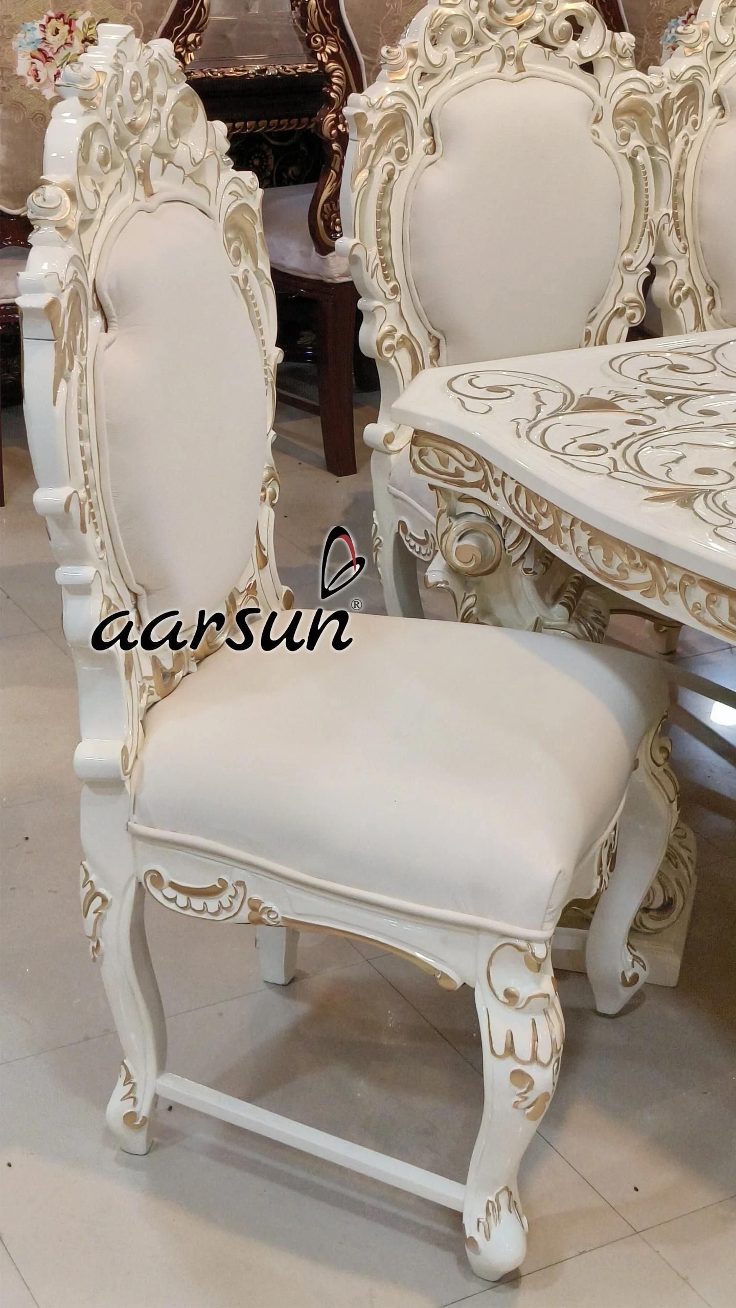 Dining Table Set in classic white finish view 4