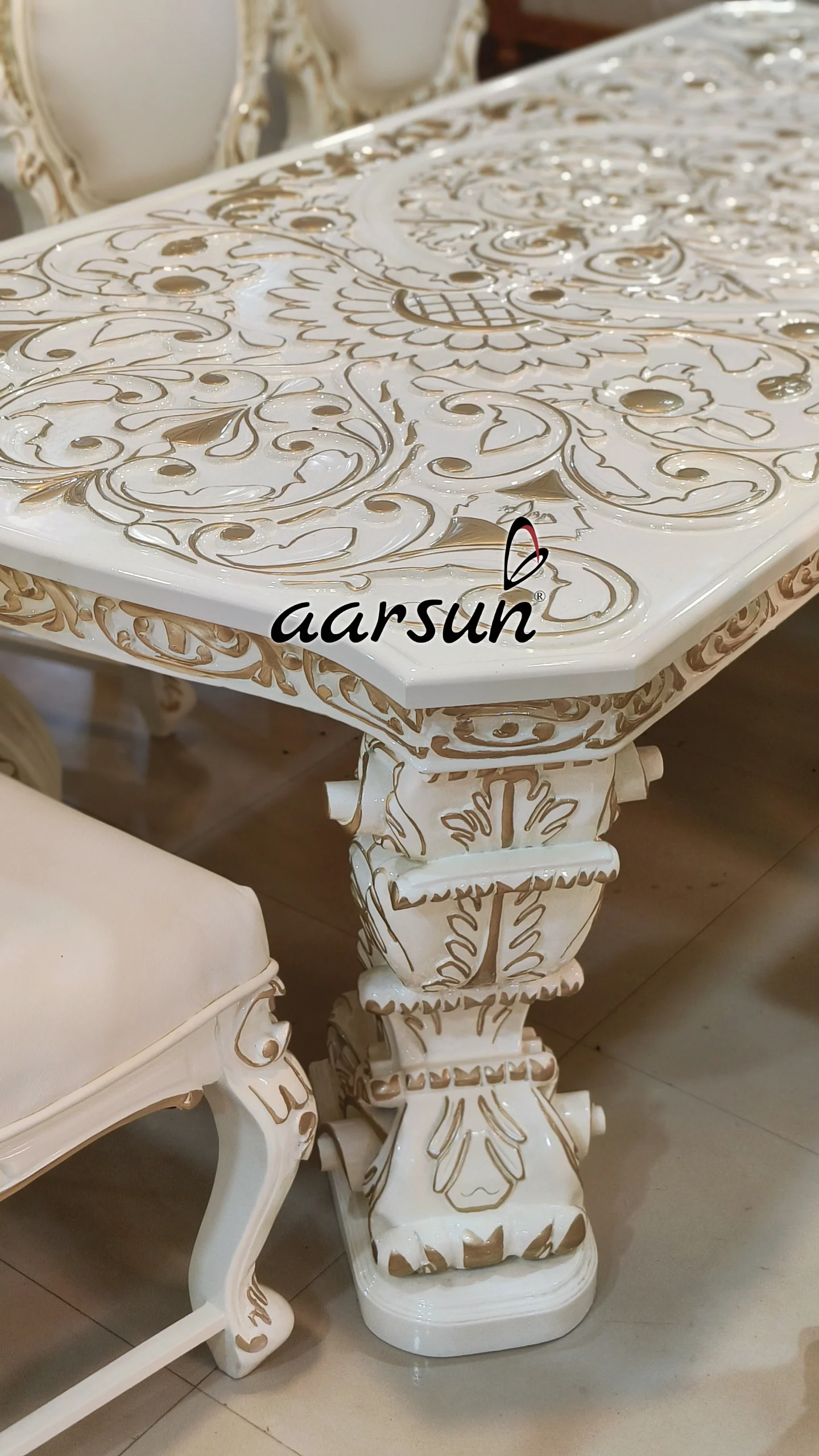 Dining Table Set in classic white finish view 5