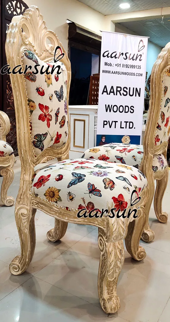 Distressed Carved Dining Chairs | White & Beige view 4