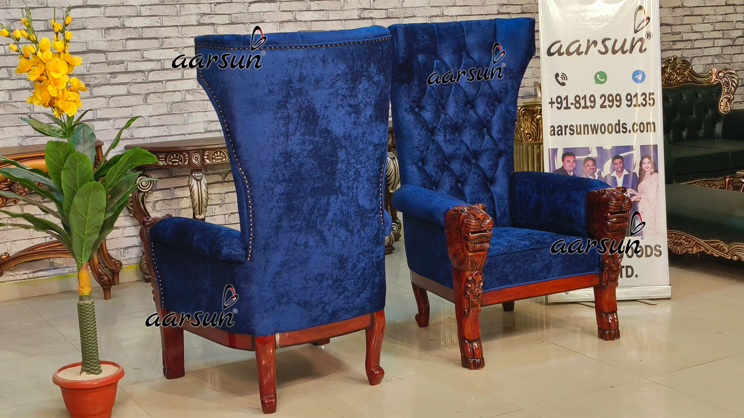 Lion Face Handle High Back Chair in Polish view 4