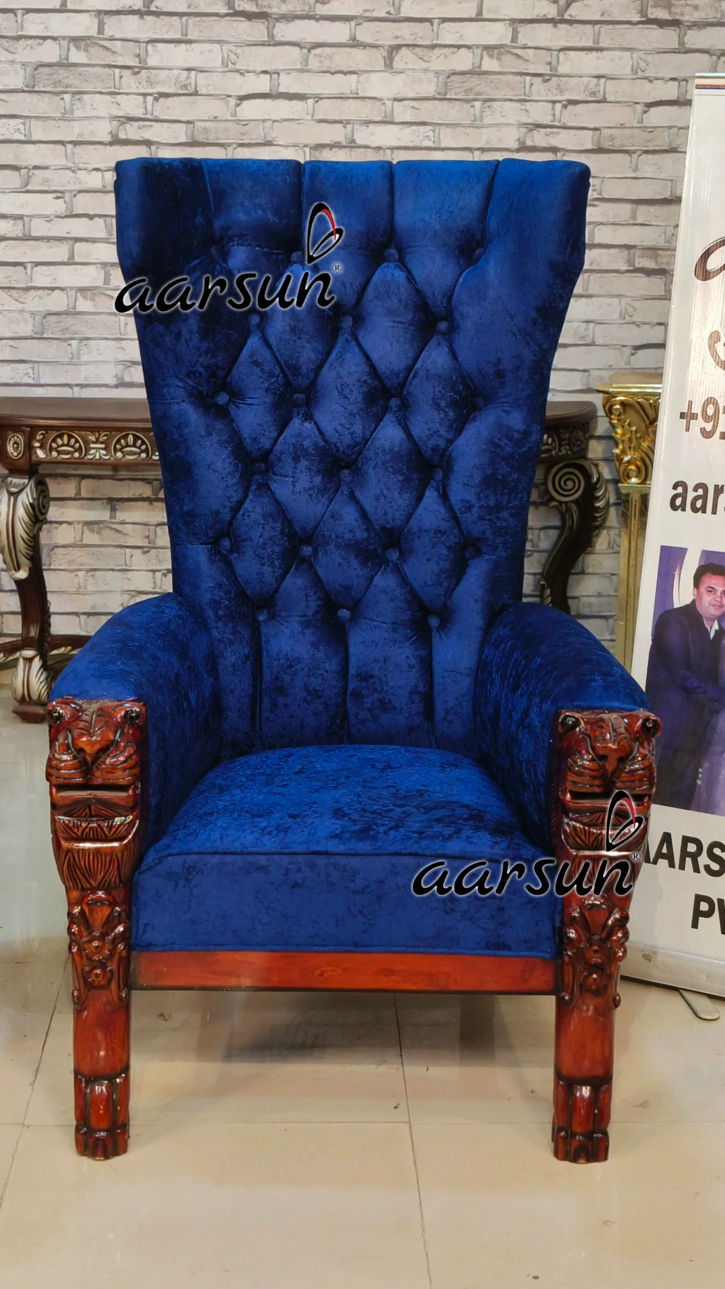 Lion Face Handle High Back Chair in Polish view 5