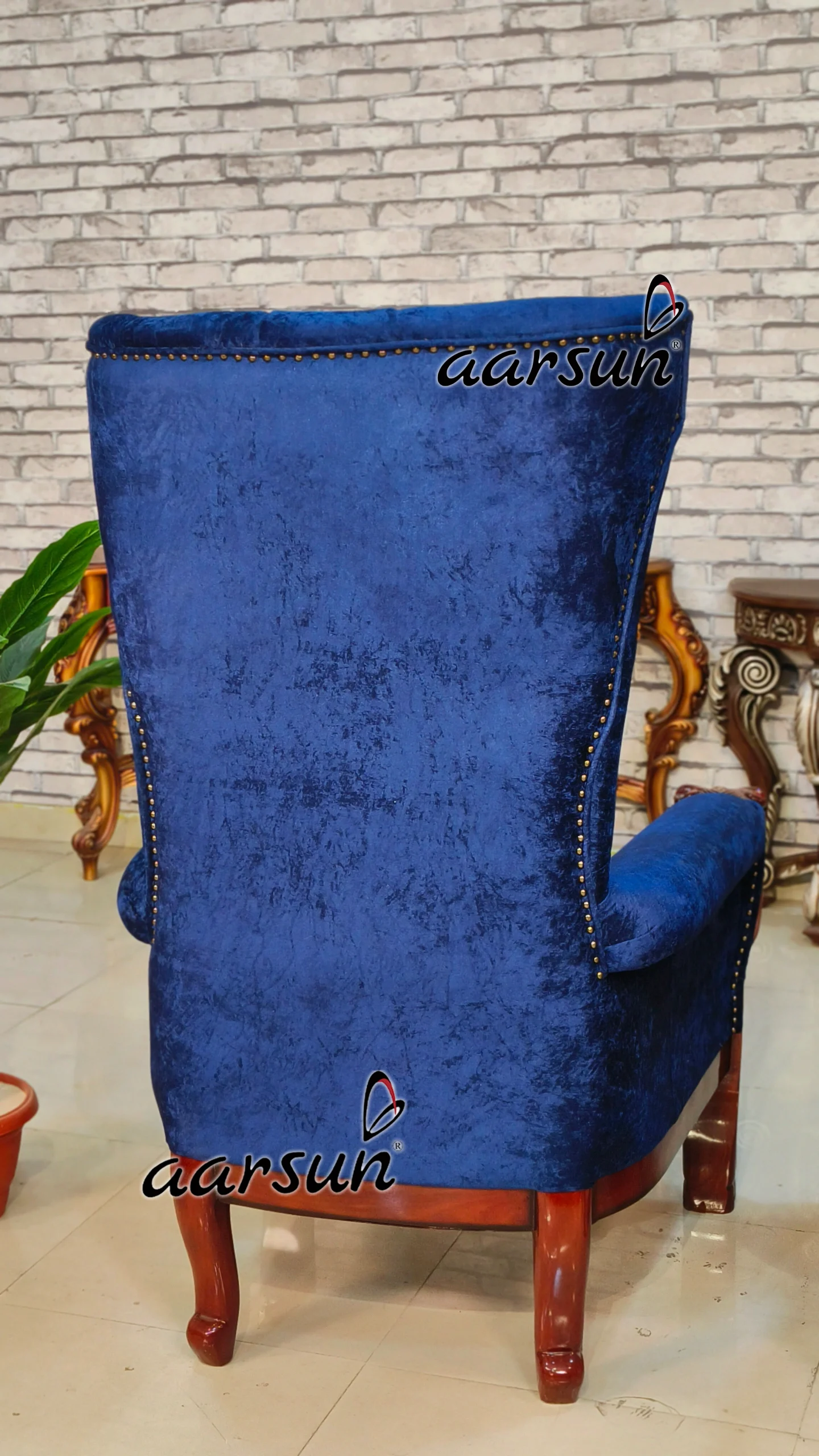 Lion Face Handle High Back Chair in Polish view 6