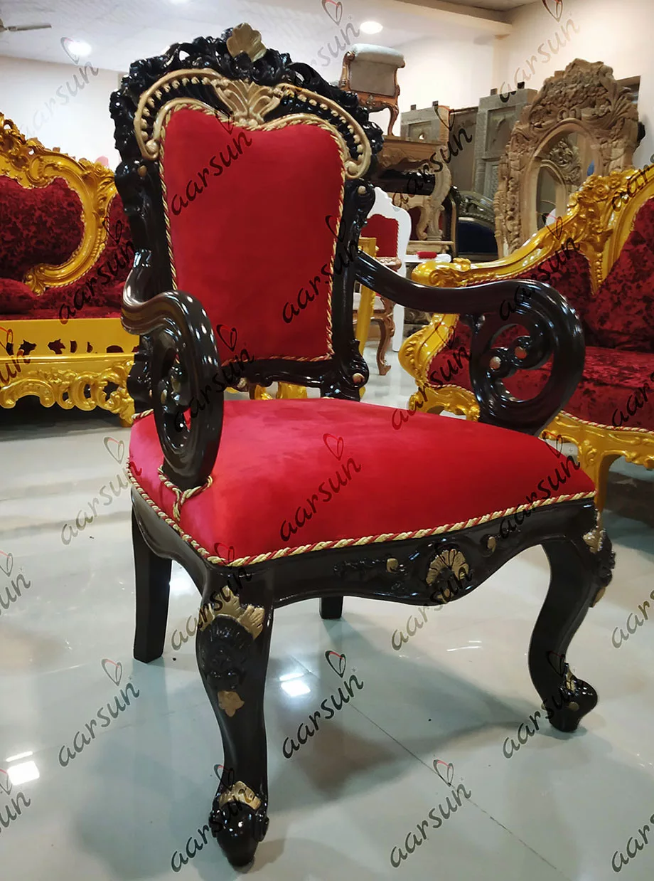 Rococo Style Wooden Arm Chair view 4