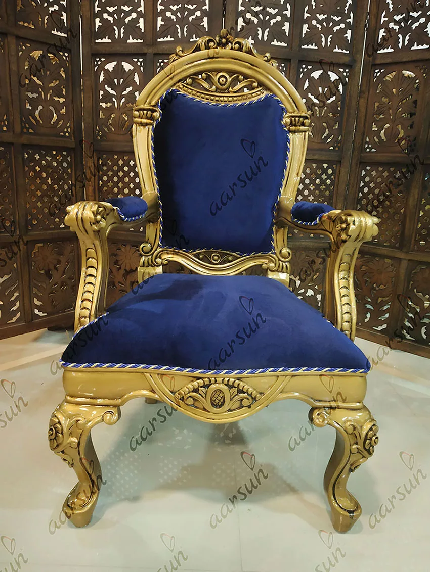 Rococo Style Wooden Chair – Velvet Fabric view 5