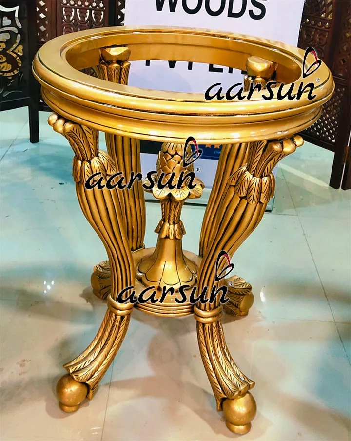 Royal High Back Chairs with Side Stool in Royal Gold Polished & Carved in Teak Wood view 5