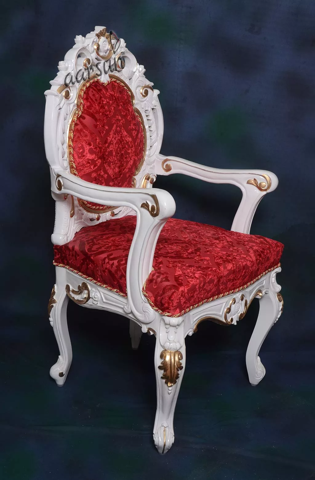 White Finish Master Chair with golden Highlights view 5